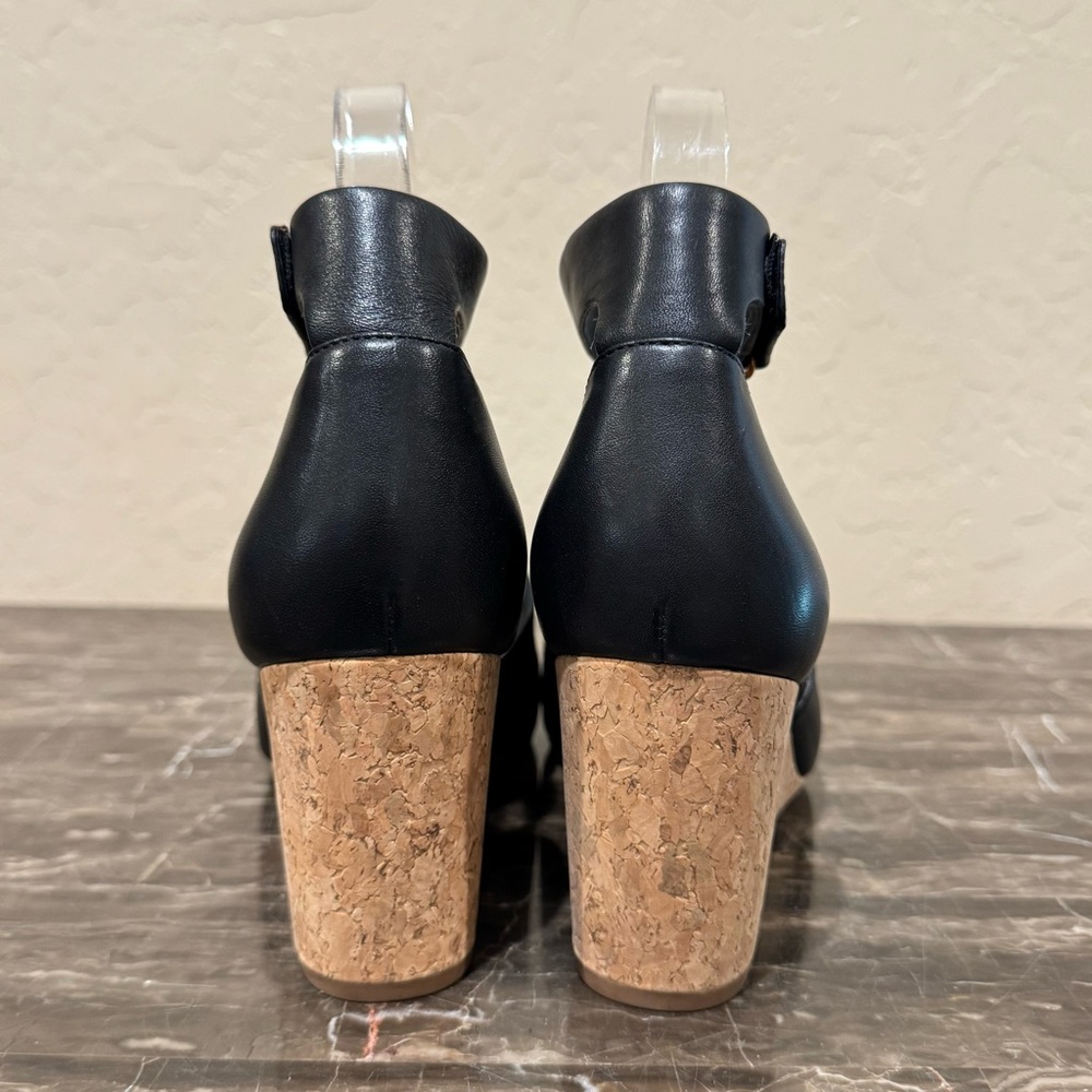Vince Kensey Black Leather Cork Wedge Sandals - Picture 7 of 11